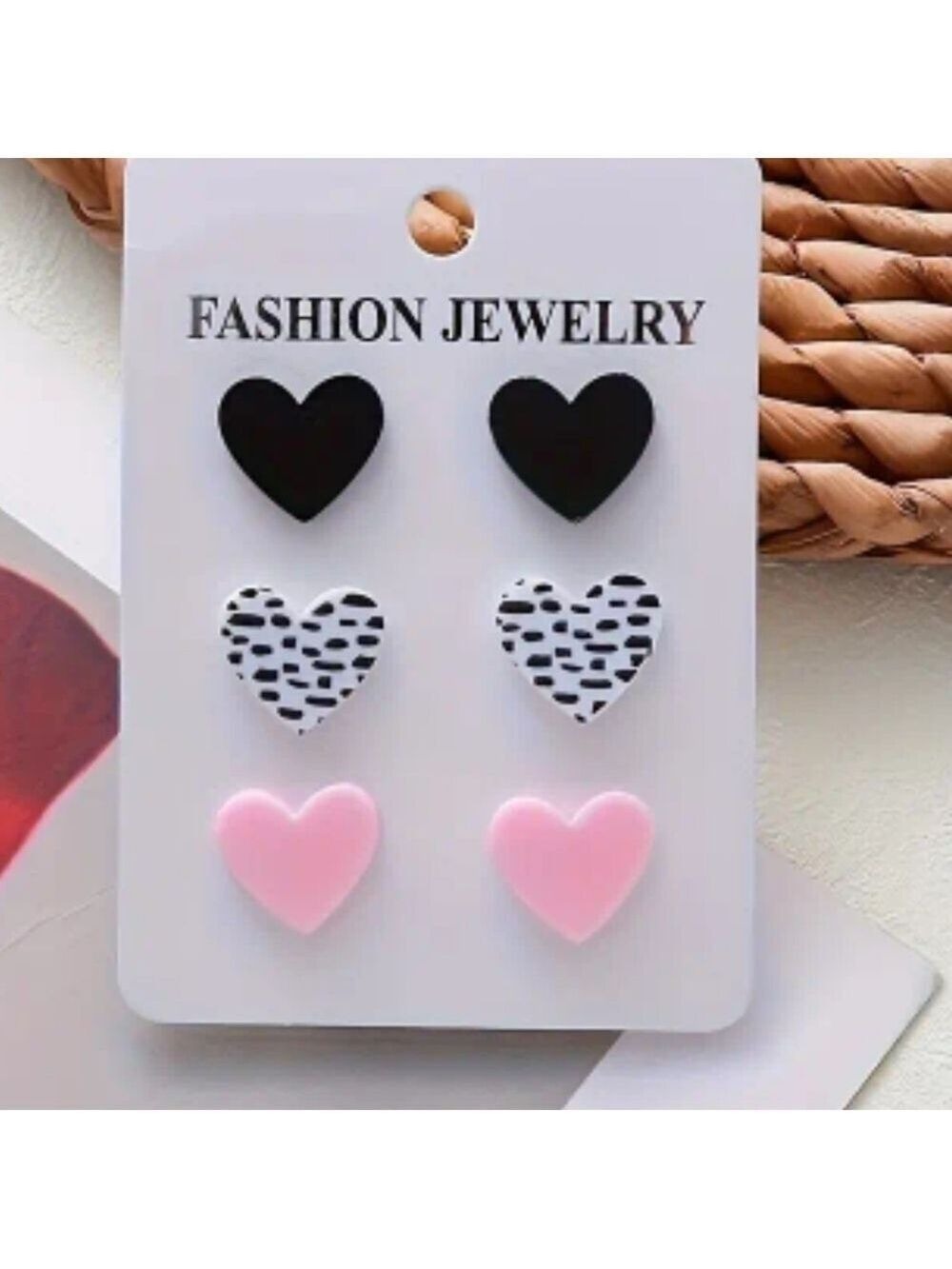 Heart Shaped Earring Set - Black, White, Pink